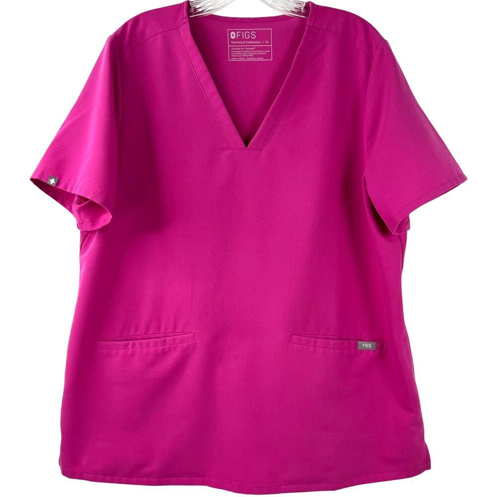 FIGS Womens Casma Three-Pocket Scrub Top V-Neck Short Sleeves Side Slits Size XL